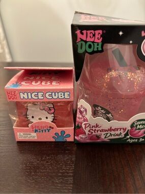 Pink Drink Starbucks Sugar Squishy Cup Squeezy Toy with Hello Kitty Needoh